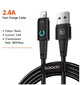 Кабель Toocki lightning USB 2.4A быстрая зарядка для iPhone 1м с LED подсветкой Черный - изображение 1
