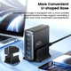 Зарядний пристрій Toocki 140W GaN Desktop Charger з LED дисплеєм і 5 портами (PD 3.0+QC 4.0) для швидкої зарядки 3C+2A (White) - зображення 2