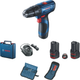 Акумуляторний ударний дриль-шурупокрут Bosch Professional GSB 120-LI + 2 акум. 12V 2.0 Аг + зарядний пристрій+ Набір біт (10 шт. + магнітний тримач) + Набір свердел (12 шт.) (06019G8102) - зображення 1