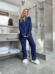 Пижама из муслина XL Синяя в белые сердца - изображение 1