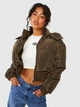 Куртка демисезонная короткая с капюшоном женская Boohoo GZZ61604 42 Темно-коричневая (KAY2000001553336) - изображение 1