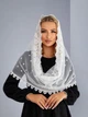 Женский шарф снуд для храма Family Tradition гипюр с каймой кружевом 60х50 см молочный Звёздочка ясная - изображение 1