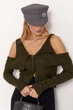 Жіночий в'язаний пуловер з відкритими плечима Lurex Темний зелений One Size (6118) - зображення 5