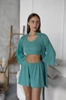 Комплект женский тройка халат топ шорты Scarlet Collection L-XL фисташка - изображение 1