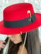 Шляпа женская No Brand Канотье Calabria с металлическим декором и цепочкой красная - изображение 7