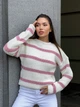 Вязаный женский свитер в полоску молочного цвета 30063 One Size - изображение 2