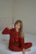 Теплая детская пижама (рубашка + штаны) флис Family look SNS 134-140 красная клетка 2510520 - изображение 2