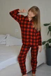 Теплая детская пижама (рубашка + штаны) Микрофлис Family look SNS 116-122 красная клетка 2510519 - изображение 1