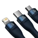 Кабель Baseus Flash Series Ⅱ One-for-three Fast Charging Data Cable USB to M+L+C 100W 1.2m Blue (CASS030003) - изображение 4