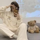 Комплект женской пижамы Lesko 305 Bear Brown XL рубашка с длинным рукавом и штанами теплая - изображение 5