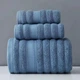 Прeмиальный набор пoлотенец SOFT Strip 3шт (1 баннoe+2 для лица/рук) YourFind 100% Коттон-МАХРА. Мягкие, легкие, супервпитывающие, Синий - изображение 1