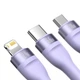 Кабель Baseus Flash Series Ⅱ One-for-three Fast Charging Data Cable USB to M+L+C 66W 1.2m Purple (CASS040005) - зображення 4