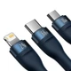 Кабель Baseus Flash Series Ⅱ One-for-three Fast Charging Data Cable USB to M+L+C 66W 1.2m Blue (CASS040003) - изображение 3