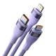 Кабель Baseus Flash Series Ⅱ One-for-three Fast Charging Data Cable USB to Micro-USB+Lightning+Type-C 100W 1.2m Purple (CASS030005) - изображение 2