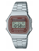 Чоловічий наручний годинник CASIO A168WA-5AYES в сріблястому кольорі з коричневим екраном. - зображення 4