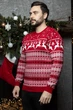 Новогодний мужской свитер с оленями uwest, красный, Размер XL - изображение 3