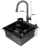 Мойка из нержавеющей стали AQUAMILL 5050 с PVD покрытием черная + смеситель с выдвижной лейкой + дозатор + коландер + ринзер металлический - изображение 2