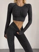 Спортивный женский костюм Soft LINE 3 в 1 (топ, рашгард, леггинсы) для фитнеса и йоги Бесшовный Push Up M Темно-серый (1751M) - изображение 1