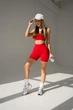Спортивный женский костюм KG для йоги и фитнеса (топ с перекрестной спинкой + шорты пуш-ап) Бесшовный Однотонный Push Up Premium XS-S Красный (KG07THS) - изображение 15