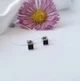 Серебряные сережки серьги гвоздики на фиксаторах Квадрат с Черными Камнями серебро 925 пробы Родиров. 1054ф2 - изображение 6