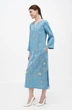 Довга лляна сукня з квітковою вишивкою з довгим рукавом Жаклен. Блакитний, р.48, код 0342/48/1201 - изображение 2