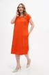 Лляна міді сукня великих розмірів з коротким рукавом (Plus size) Варна. Помаранчевий, р.56, код 0330/56/200 - зображення 2
