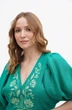 Лляна сукня-вишиванка з короткими рукавами, трикутним вирізом та квітковою вишивкою Лада. Зелений, р.46, код 0317/46/1788 - изображение 5