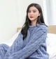 Жіноча піжама махрова тепла комплект штани та кофта жаккард One Size синій - зображення 3
