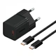 Блок питания Baseus GaN5 Fast Charger(mini) 1C 30W EU Cable Type-C to Type-C 100W 1m Black - изображение 1