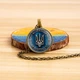 Кулон з ланцюжком з Гербом України Тризуб блакитний+бронзовий - зображення 1
