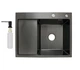 Мийка для кухні з крилом інтегрована ліва Lidz Handmade H6350BL (LDH6350BRUL45589) Brushed Black PVD 3,0/1,0мм - зображення 1