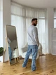 Піжама тепла COSY з начосом унісекс Sunday(штани+лонгслів) L клітинка блакитна KMW05 - зображення 6