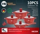 Набір каструль Higher Kitche НК 324 з антипригарним гранітним покриттям і сковородою 10 предметів Червоний - зображення 2