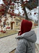 Шапка - капюшон теплая вязаная женская, теплый чепчик с завязками шерстяной Красный - изображение 3