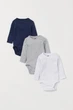 Боді (3шт) H&M 56см темно синій, сірий, білий 208900670 - зображення 1