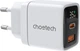 Мережевий зарядний пристрій Choetech USB-A USB-C PD 35W з дисплеєм White (PD6052-EU-WH) - зображення 1