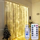 USB Гирлянда штора, 3х3 м, 10 крючков, теплый свет, пульт 8 режимов 300 Led, гирлянда от повербанка (888001) - изображение 12