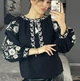 Вышиванка женская черная с белой вышивкой, стильная вышитая блузка с длинным рукавом S - изображение 4