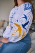 Жіноча вишиванка Ластівка синьо жовта вишивка 42 (S) домоткане полотно біла - зображення 2