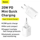 Мережевий зарядний пристрій Baseus 20W Super Si QC PD3.0 20W Type-C 3A Білий - изображение 10