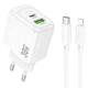 Сетевое зарядное устройство Hoco CS55A Surplus PD30W+QC3.0 (1USB-A/1C) + кабель Type-C to Lightning White - изображение 1