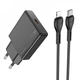 Мережевий зарядний пристрій Hoco N37 20 Вт PD USB-C/Lightning з кабелем USB-C – Lightning 1 м чорний - зображення 1