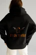 Худи оверсайз женское Nadiupishou с вышивкой кот с пистолетами теплое на флисе L-XL черное (0396) - изображение 6