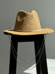 Шляпа Федора женская D.Hats из рафия с двойной цепью золото коричневая - изображение 1