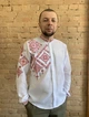 Чоловіча білосніжна вишиванка Ноко Заграва на ґудзиках червона 40 - зображення 1