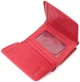 Женский кожаный кошелек из натуральной кожи горизонтальный тройного сложения компактный с монетницей и картами, красный 62548 - изображение 7