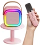 Детский беспроводной караоке Speaker K12 Bluetooth 2 в 1 / Cветодиодная портативная колонка с микрофоном, RGB подсветкой и Wi-Fi на аккумуляторе (Розовый) - изображение 2