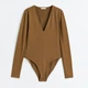 Боди-блуза женская H&M 1089775wer XS Темно-оливковая (2030000344871) - изображение 1