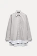Рубашка оверсайз с двойными манжетами серая зара ZARA - M - изображение 2