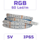 Светодиодная RGB SMD5050 лента 60 светодиодов на метр, 5 вольт, 5V, 60 LED/м, IP65 влагозащита - изображение 1